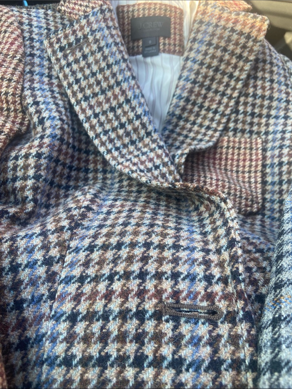 J. Crew Multicolor Houndstooth Wool Blazer in Blue and Brown size 0. pristine